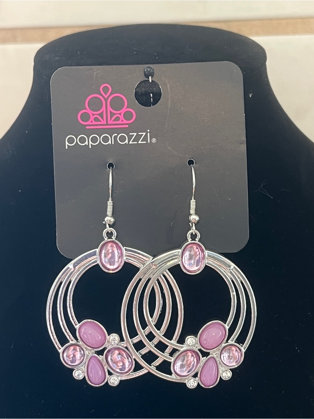 Paparazzi Silver-tone Lavender Multi-Stone Open Circle Drop Earrings